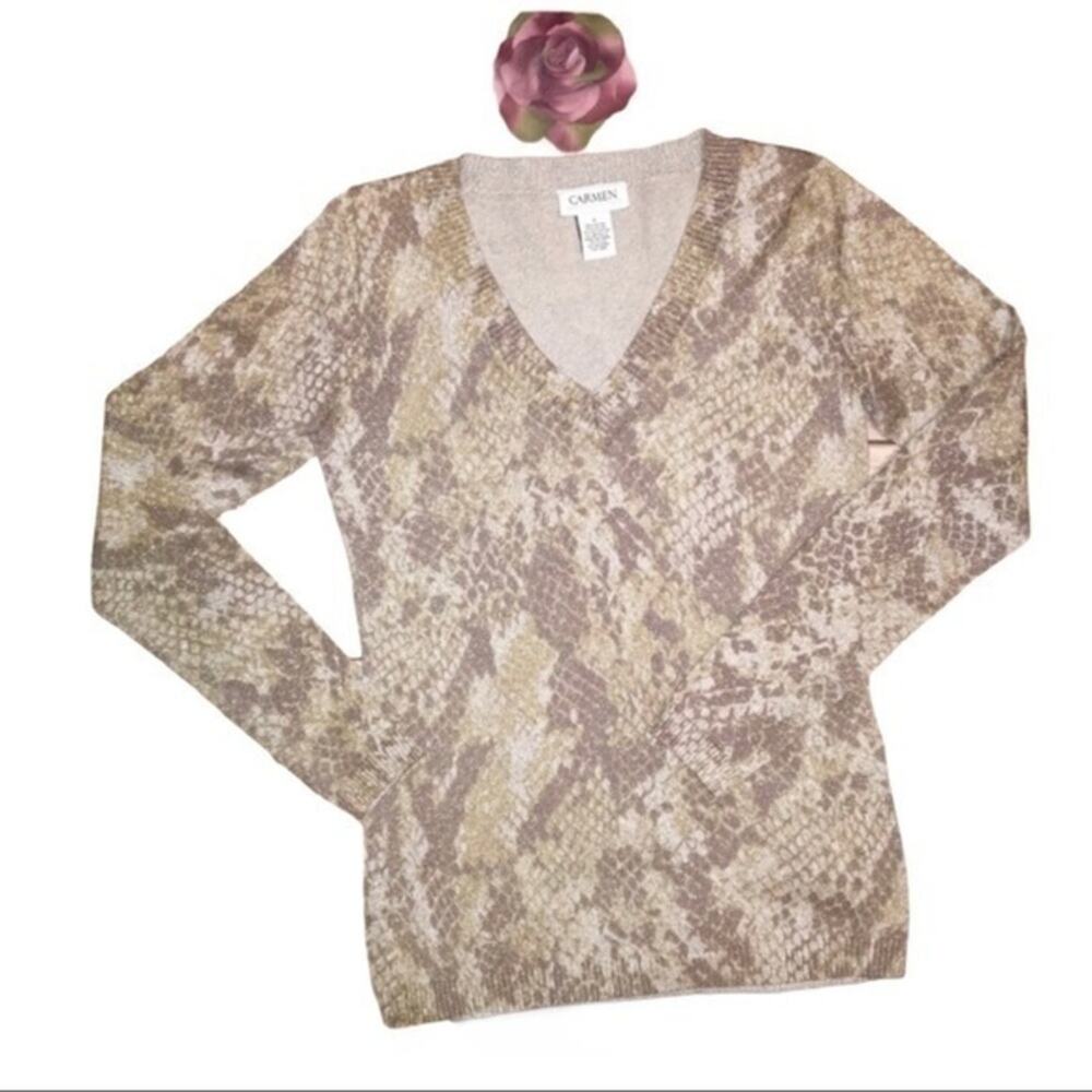 Carmen Marc Valvo Metallic Animal Print Sweater Small EUC